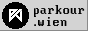 Retro website badge with text "parkour.wien"