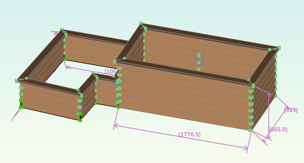 The final rendering of the L-shaped planter box